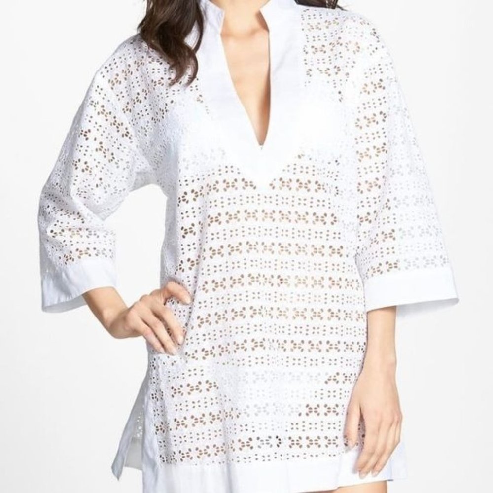 🪴Tory Burch Encintas Encinitas Eyelet Tunic Coverup Top  White Size XS